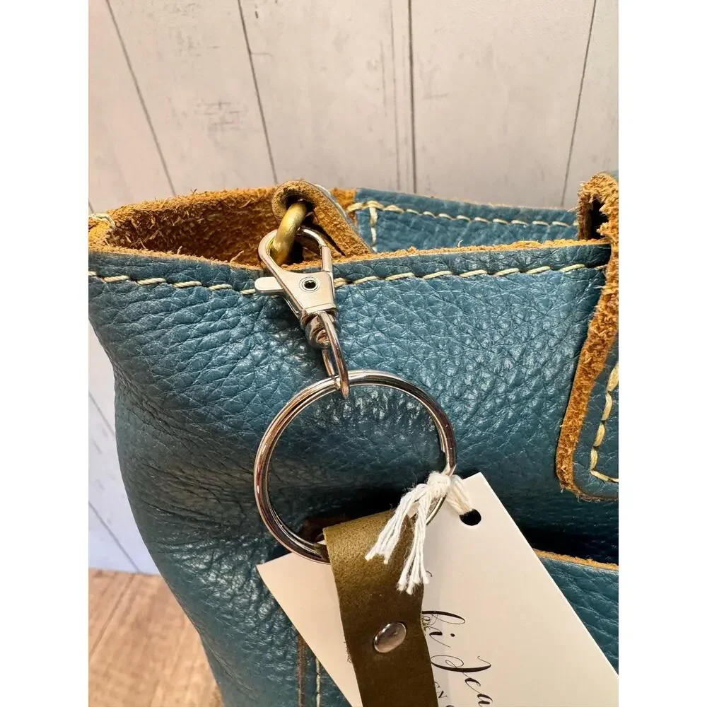 Genuine Leather Round Flower Purse Charm Blue Chartreuse Peach Boho Bag Charm